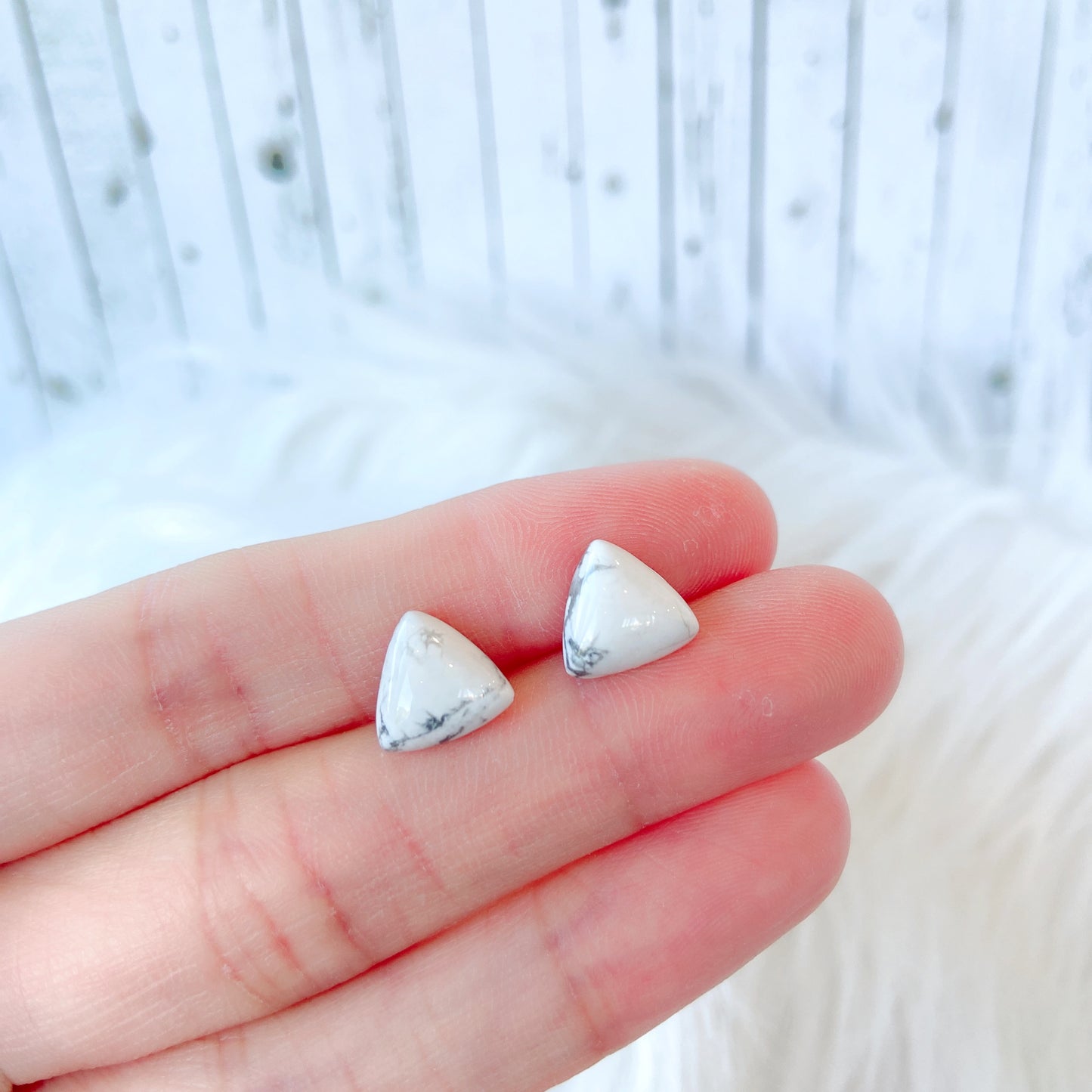 White Turquoise 10mm Triangle Natural Stone Earrings