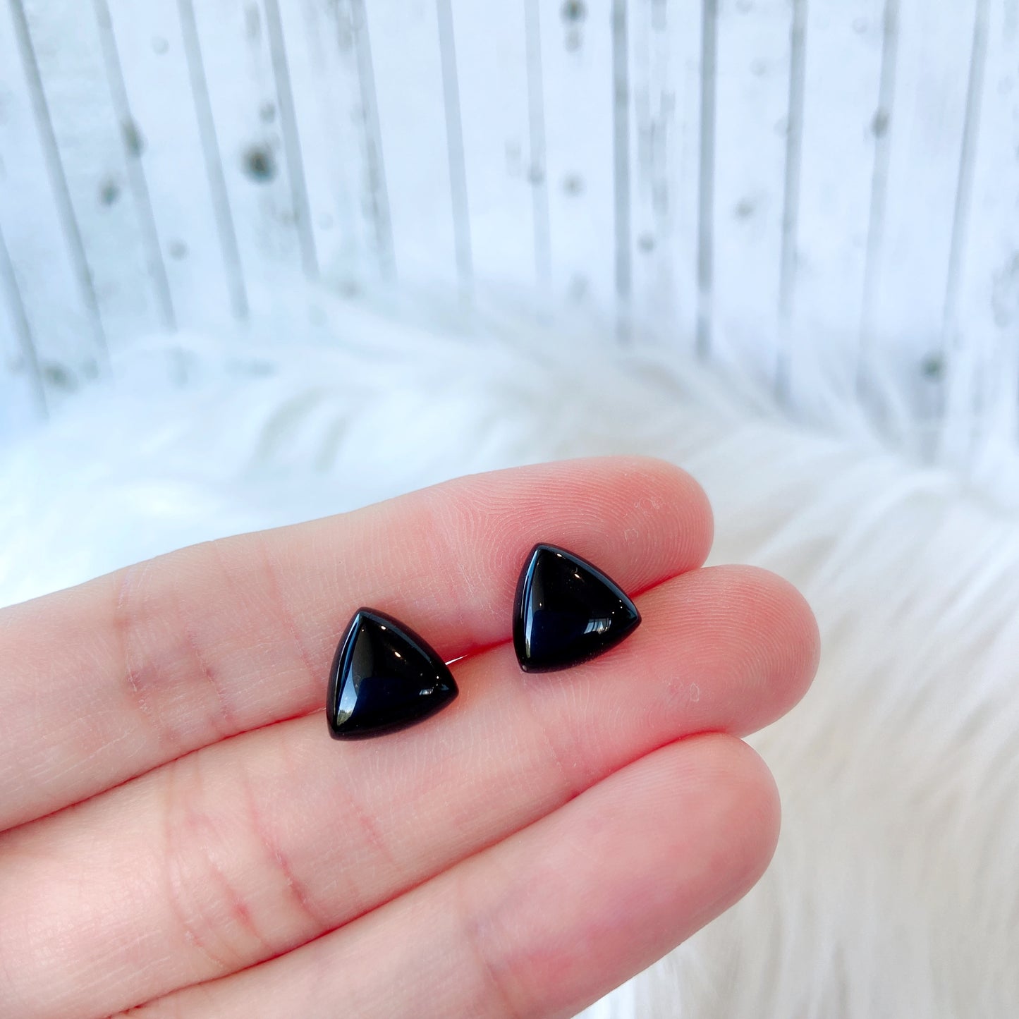 Black Onyx 10mm Triangle Natural Stone Earrings