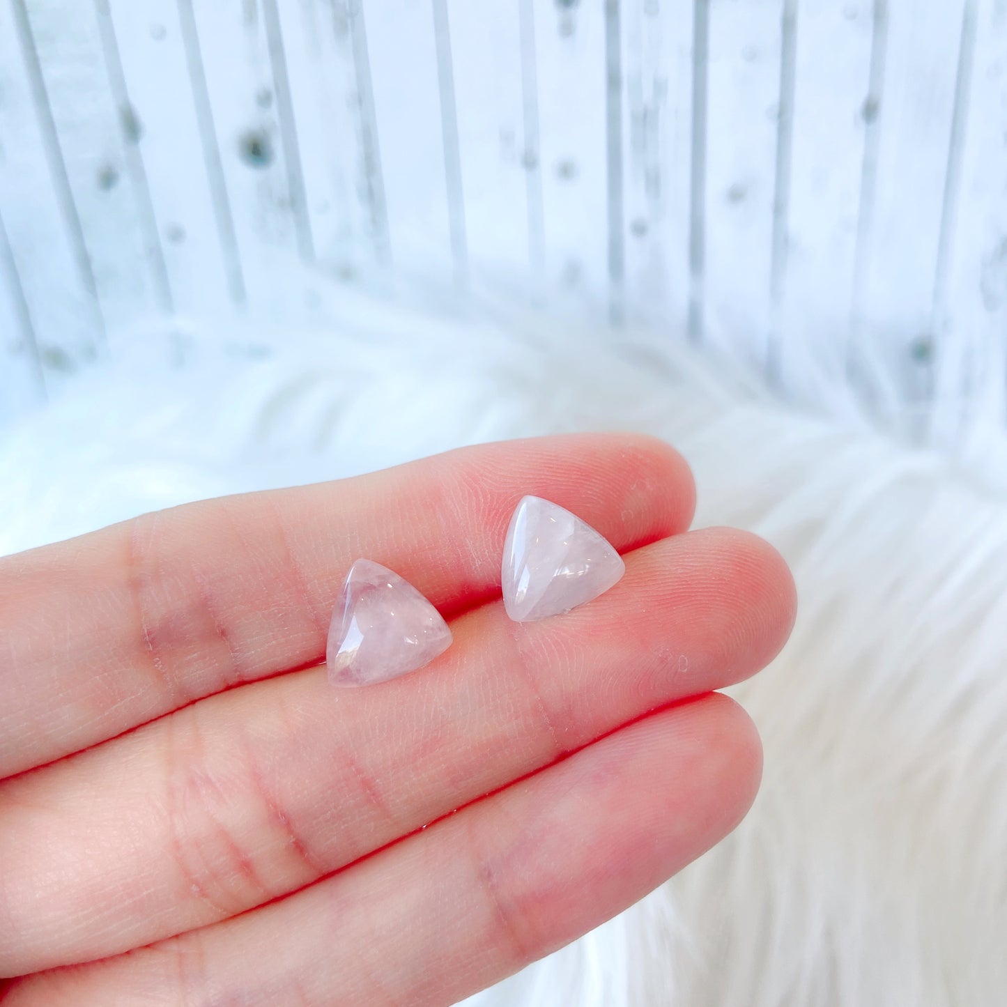 Rose Quartz 10mm Triangle Natural Stone Earrings
