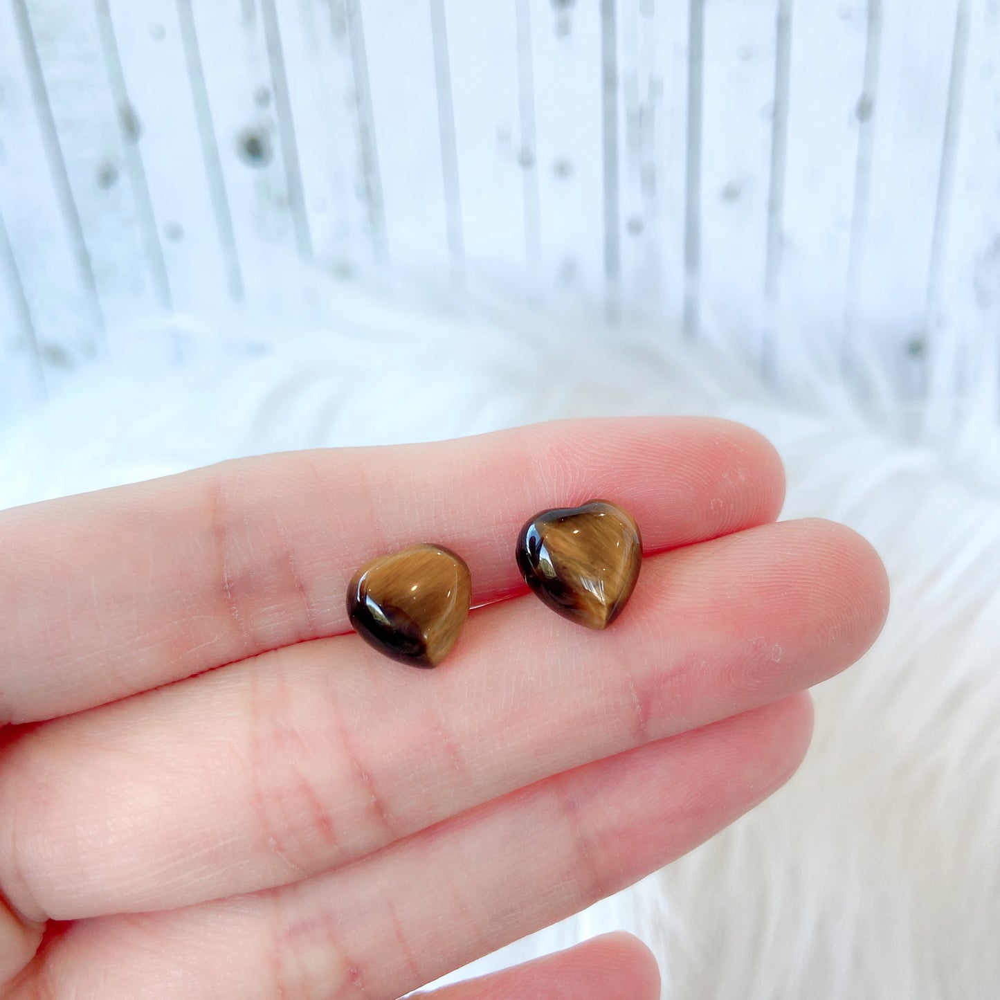 Tiger Eye 10mm Heart Natural Stone Earrings
