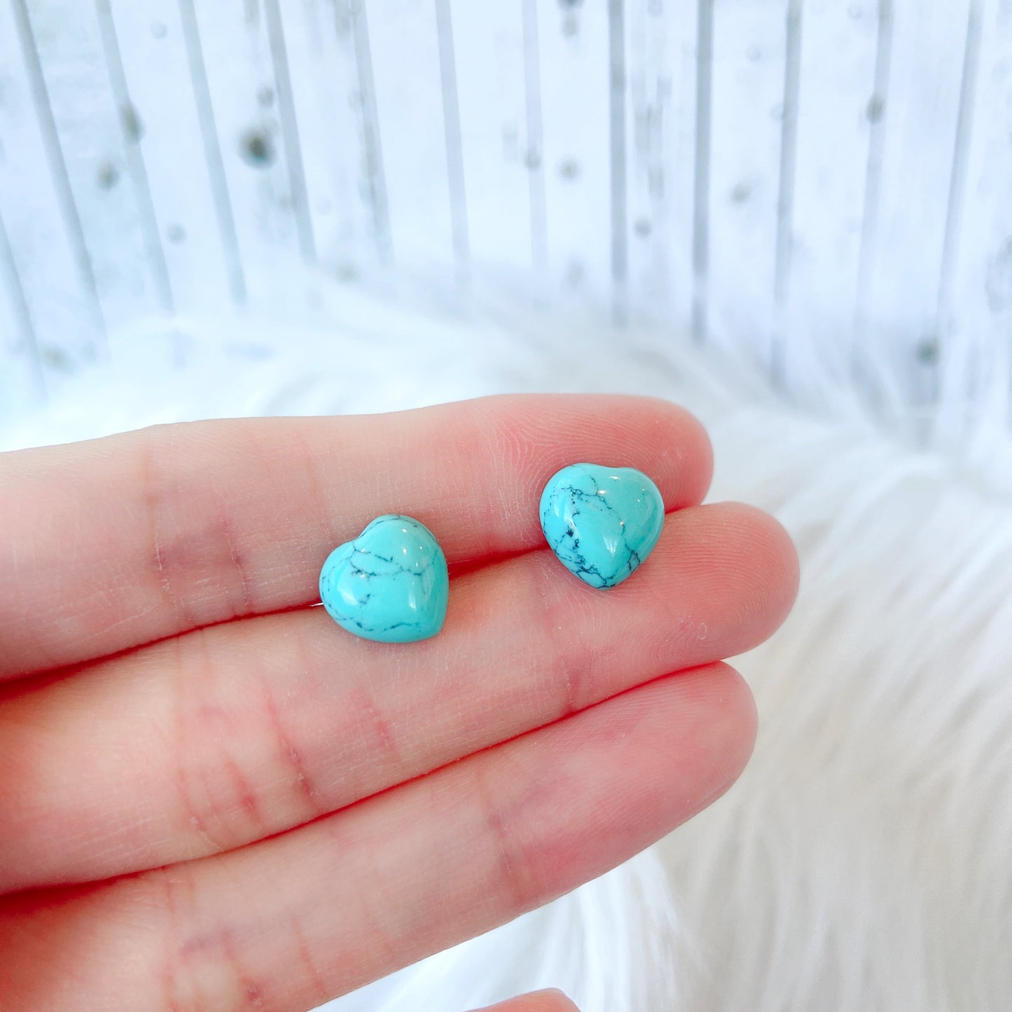 Blue Turquoise 10mm Heart Natural Stone Earrings