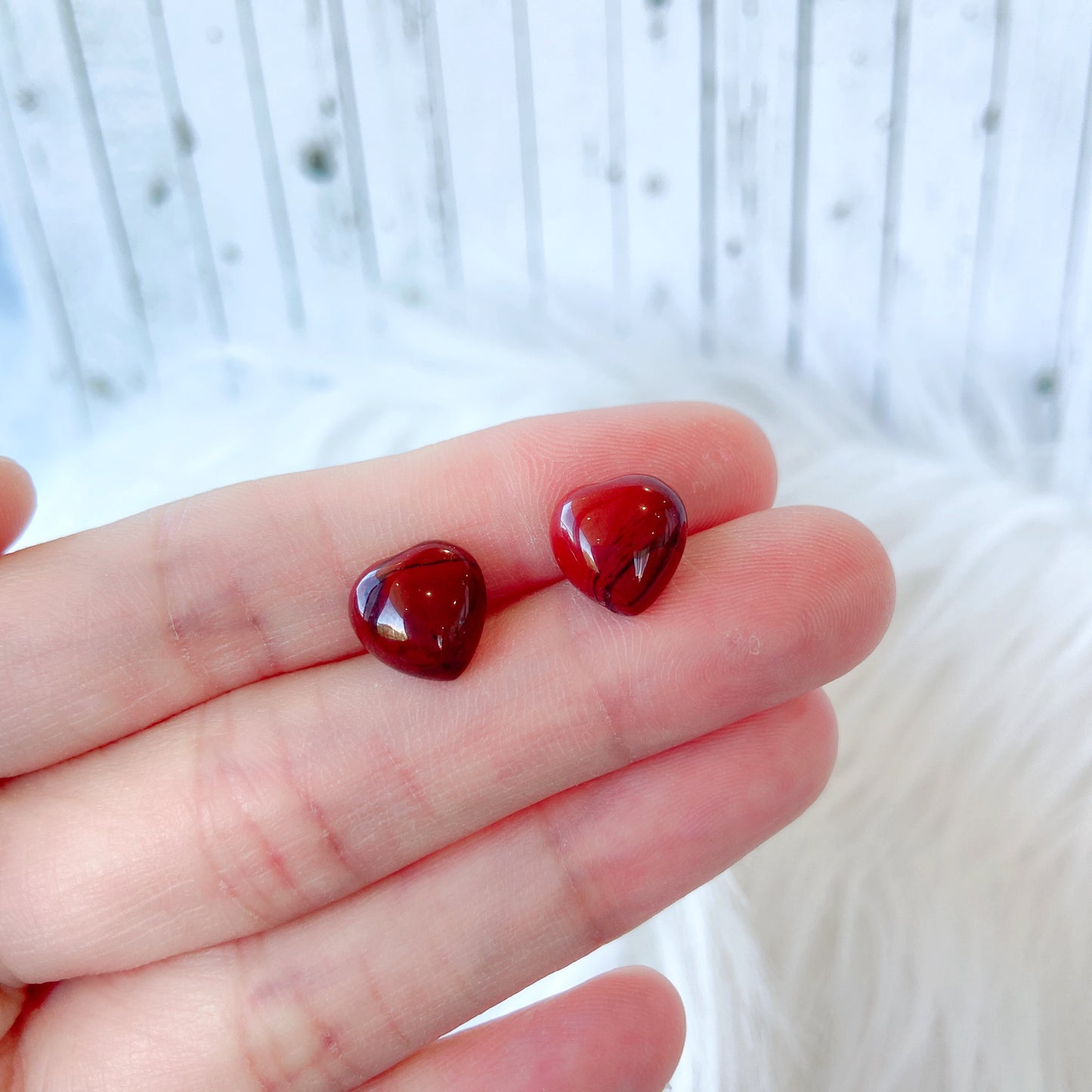 Red Jasper 10mm Heart Natural Stone Earrings