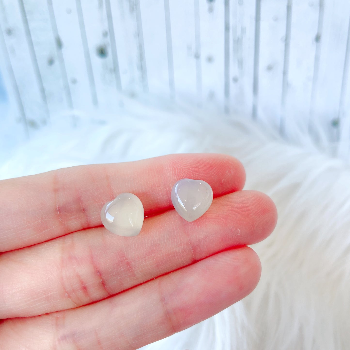 White Crystal 10mm Heart Natural Stone Earrings