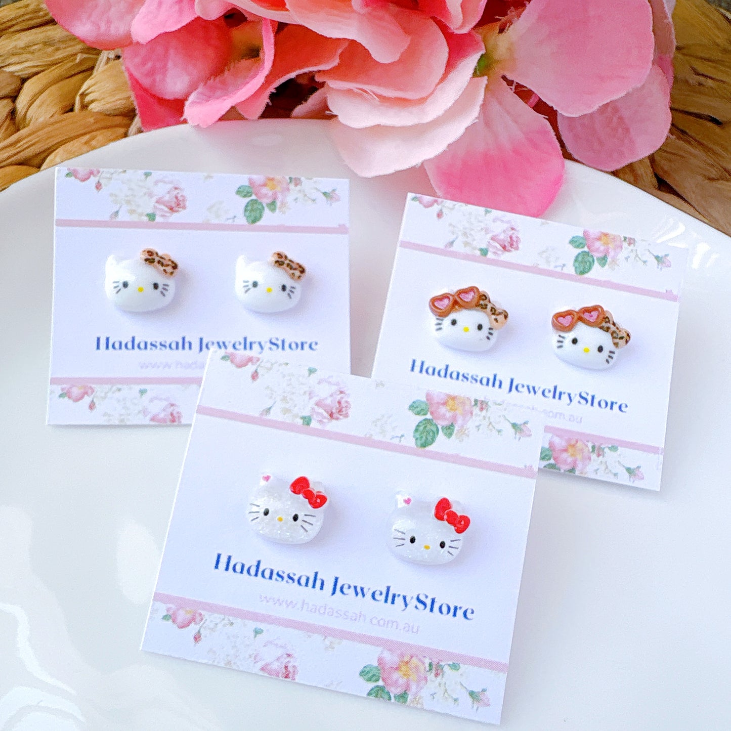 Red Bow Kitty Glitter Crystal Jelly Hypoallergenic Stud Earrings