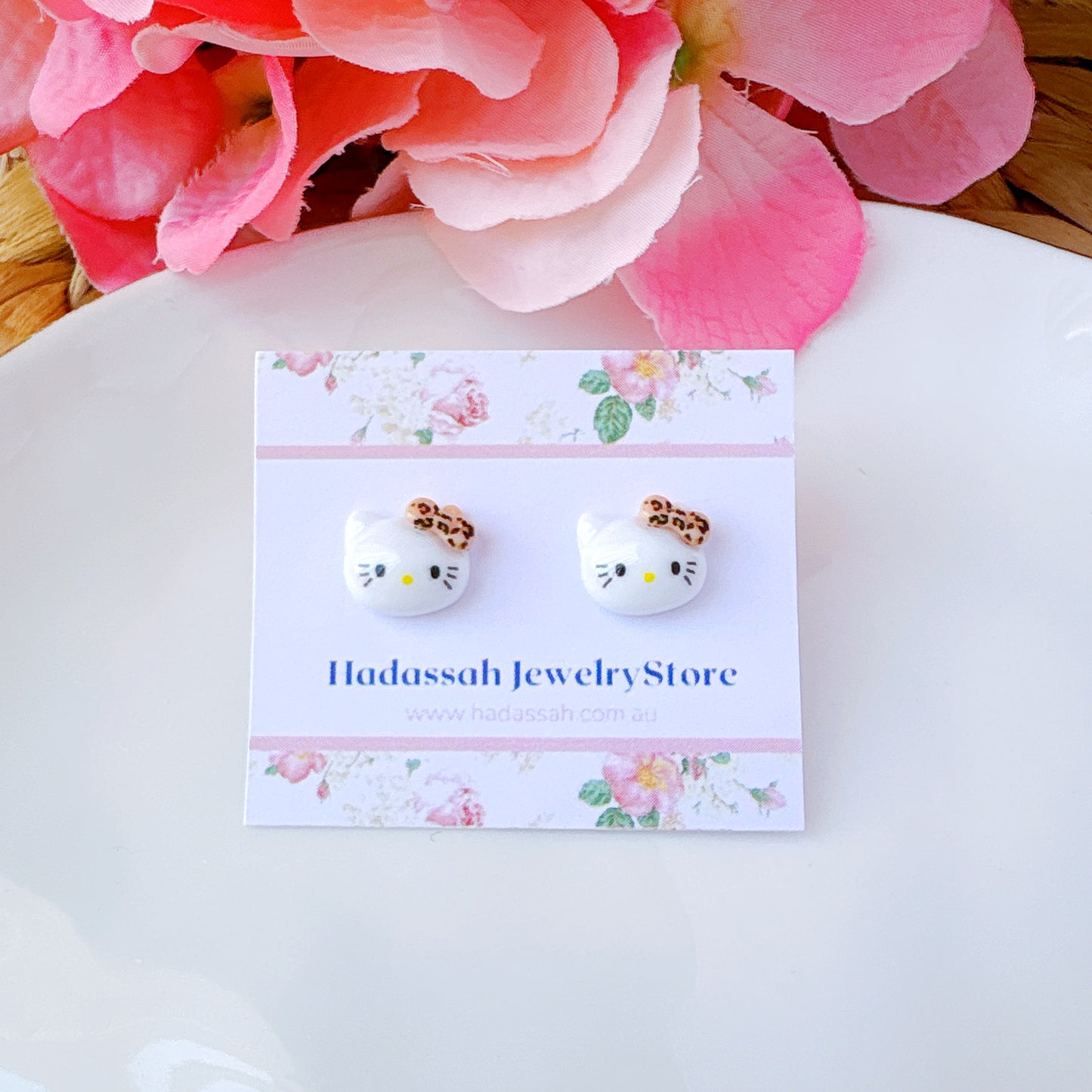 Red Bow Kitty Glitter Crystal Jelly Hypoallergenic Stud Earrings