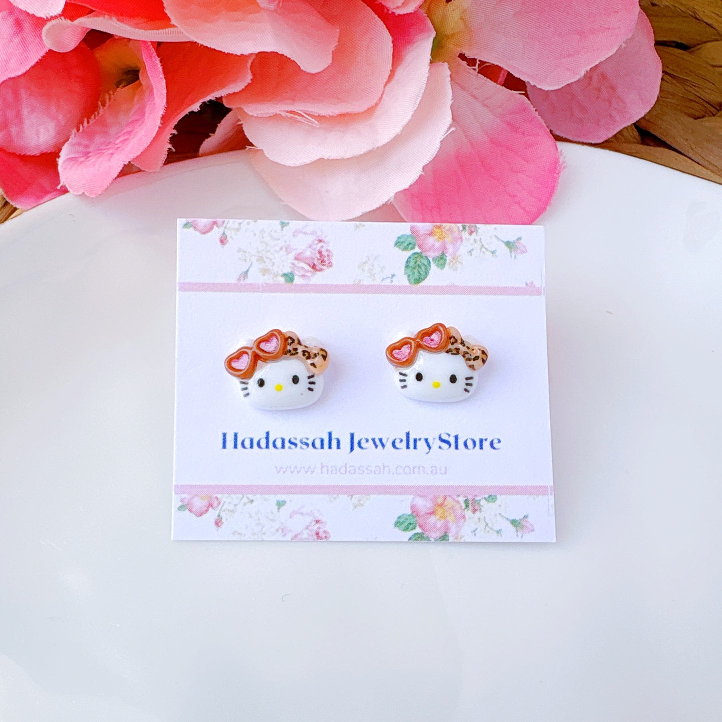 Red Bow Kitty Glitter Crystal Jelly Hypoallergenic Stud Earrings