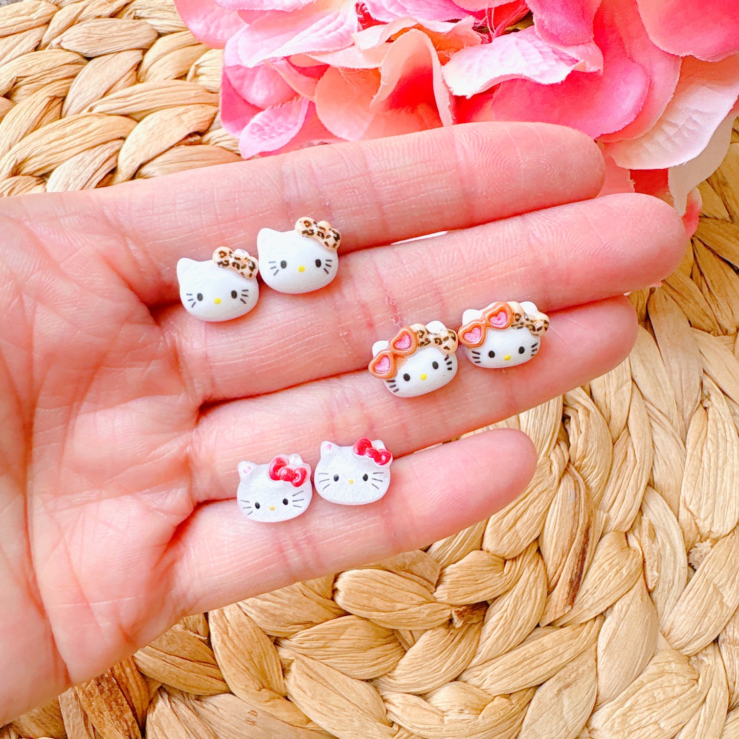 Red Bow Kitty Glitter Crystal Jelly Hypoallergenic Stud Earrings