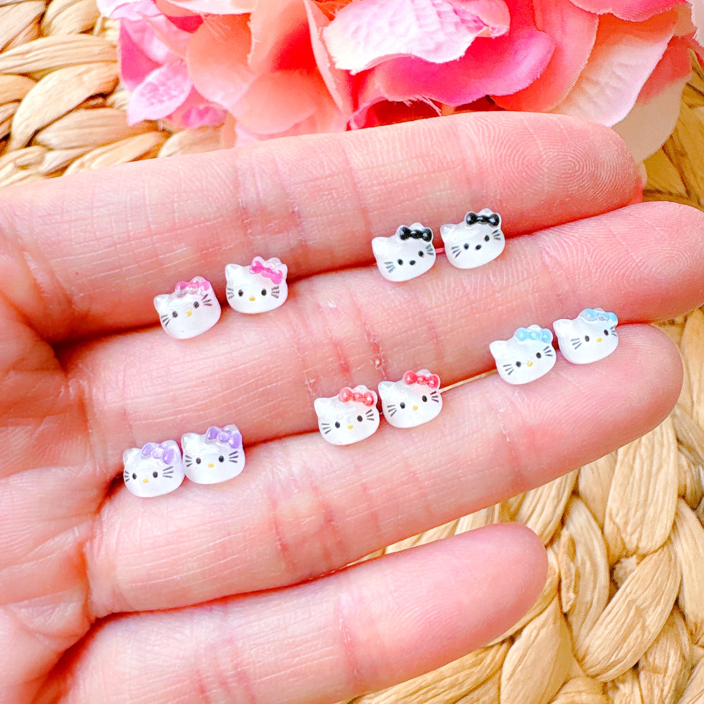 Tiny Red Bow Kitty Glitter Crystal Jelly Hypoallergenic Stud Earrings