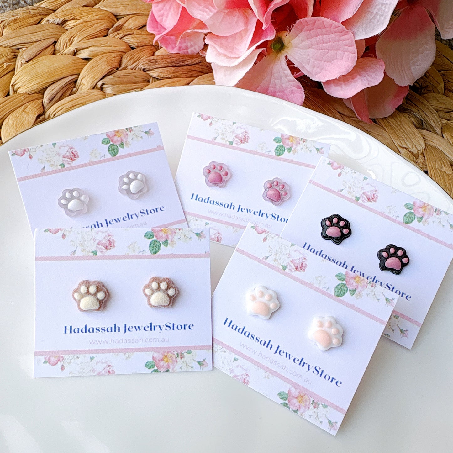 Transparent Pink Animals Paw Hypoallergenic Stud Earrings