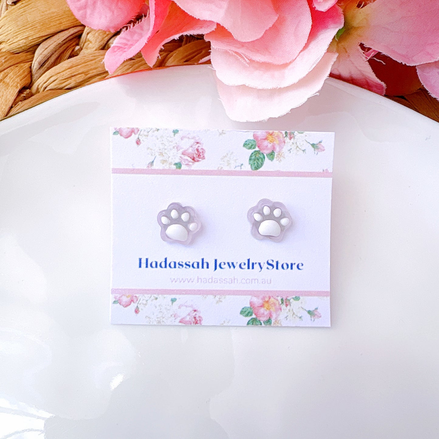 Transparent Pink Animals Paw Hypoallergenic Stud Earrings