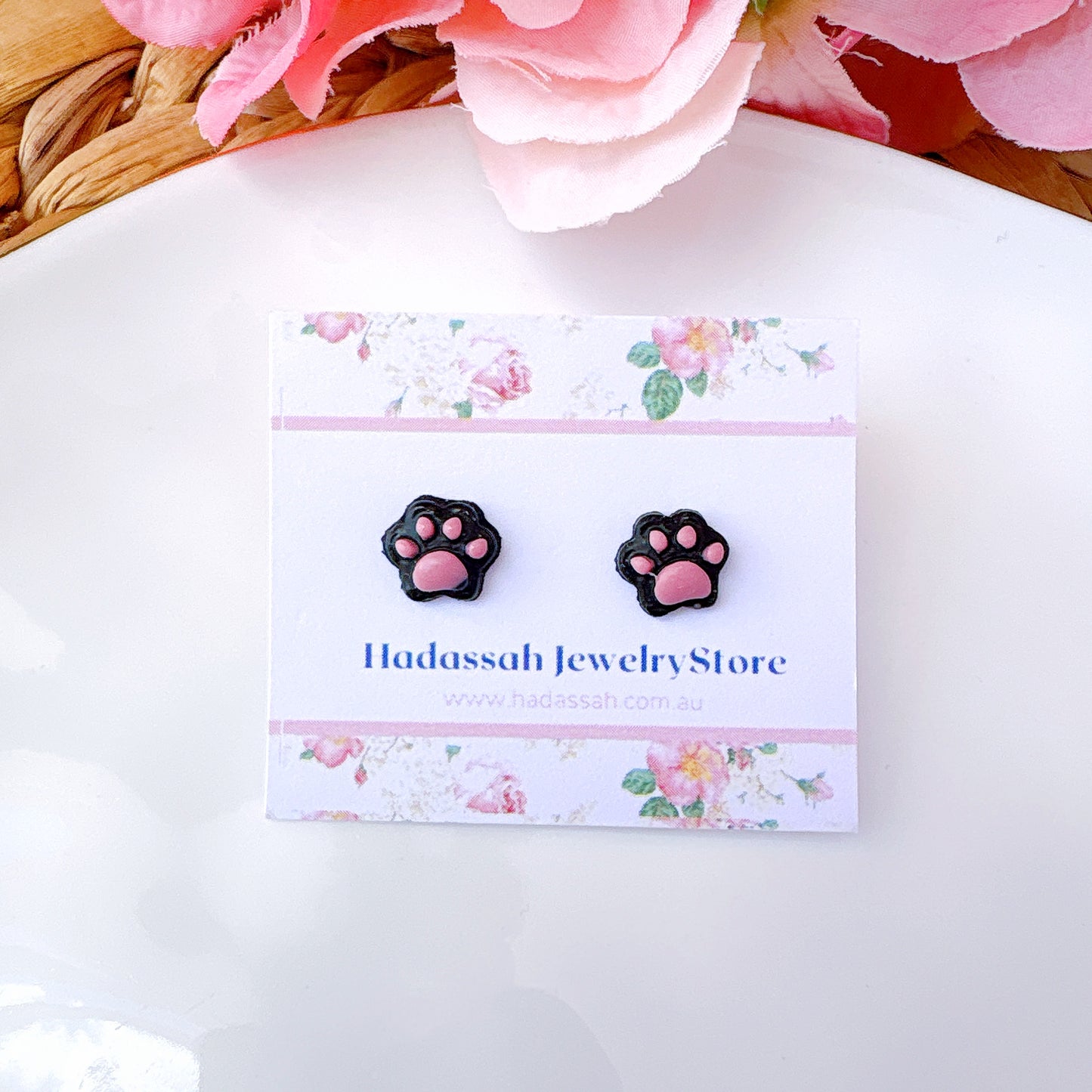 Transparent Pink Animals Paw Hypoallergenic Stud Earrings