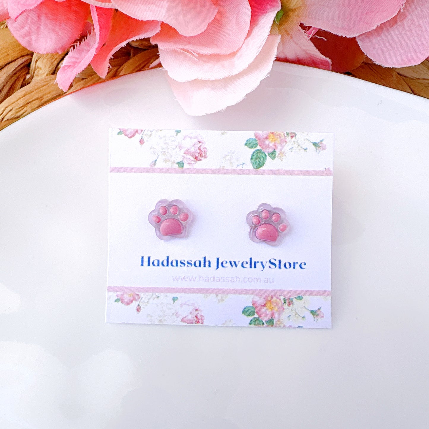 Transparent Pink Animals Paw Hypoallergenic Stud Earrings