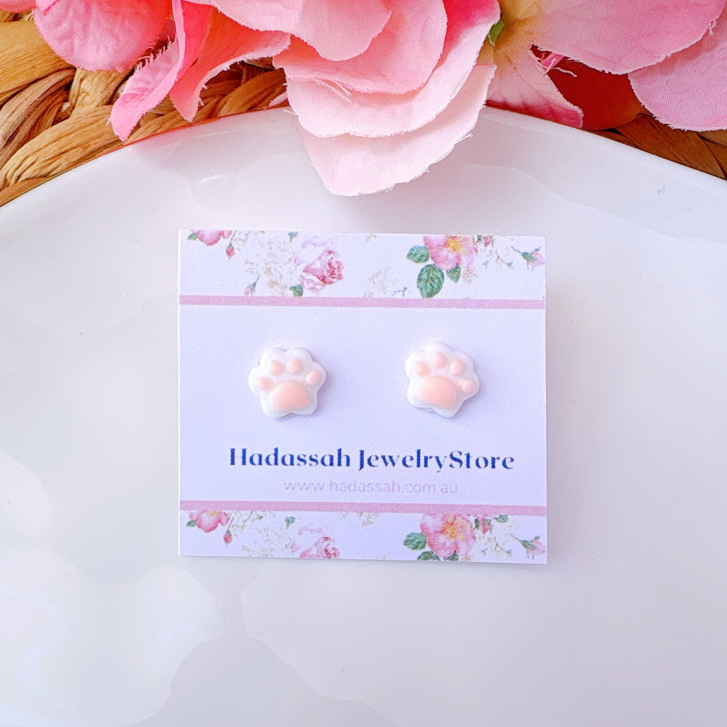 Transparent Pink Animals Paw Hypoallergenic Stud Earrings