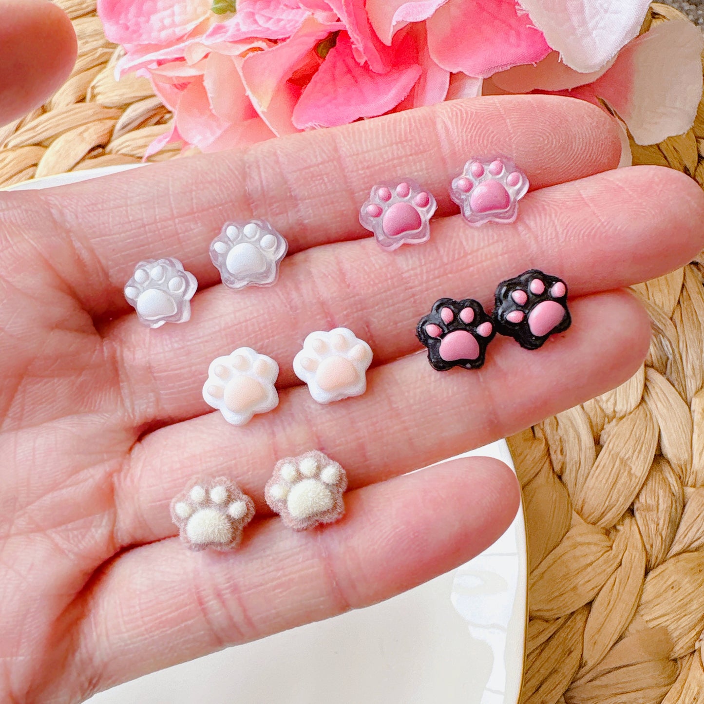 Transparent Pink Animals Paw Hypoallergenic Stud Earrings