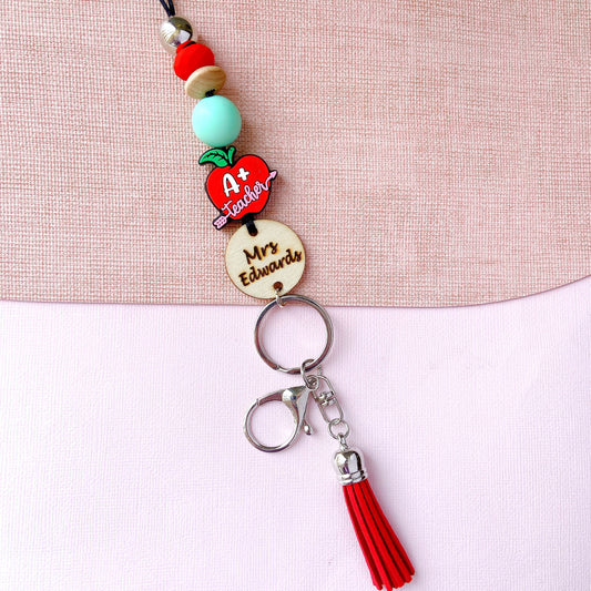 A+ Teacher Personalized Name Teacher ID Key Lanyard