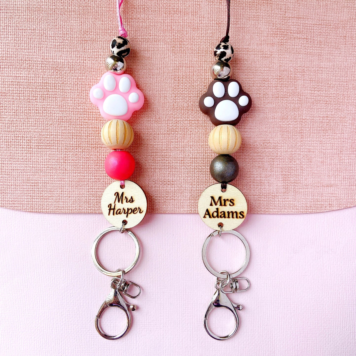 Animals Paw Print Personalized Name Teacher ID Key Lanyard
