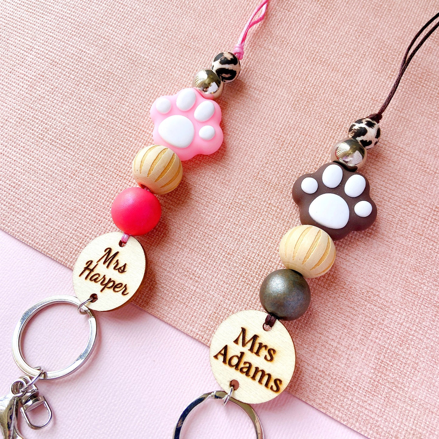 Animals Paw Print Personalized Name Teacher ID Key Lanyard