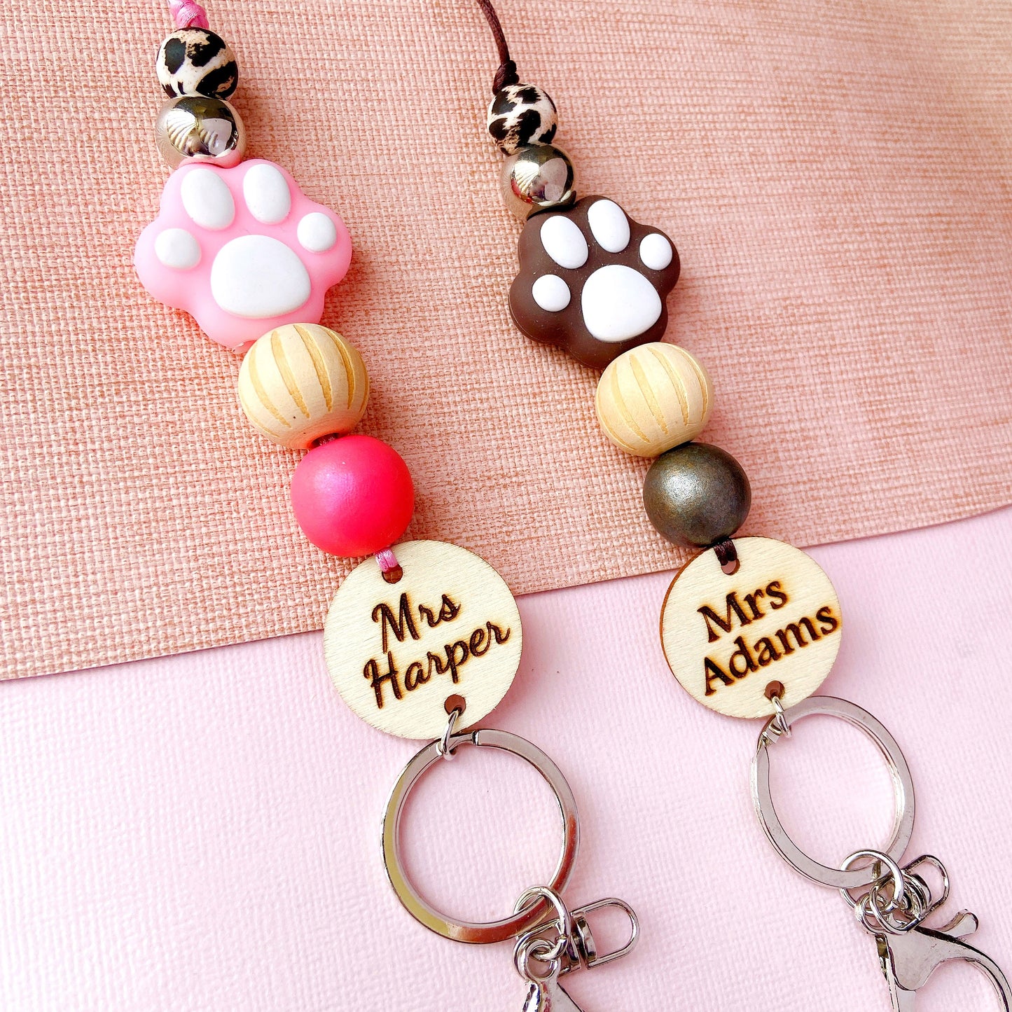 Animals Paw Print Personalized Name Teacher ID Key Lanyard