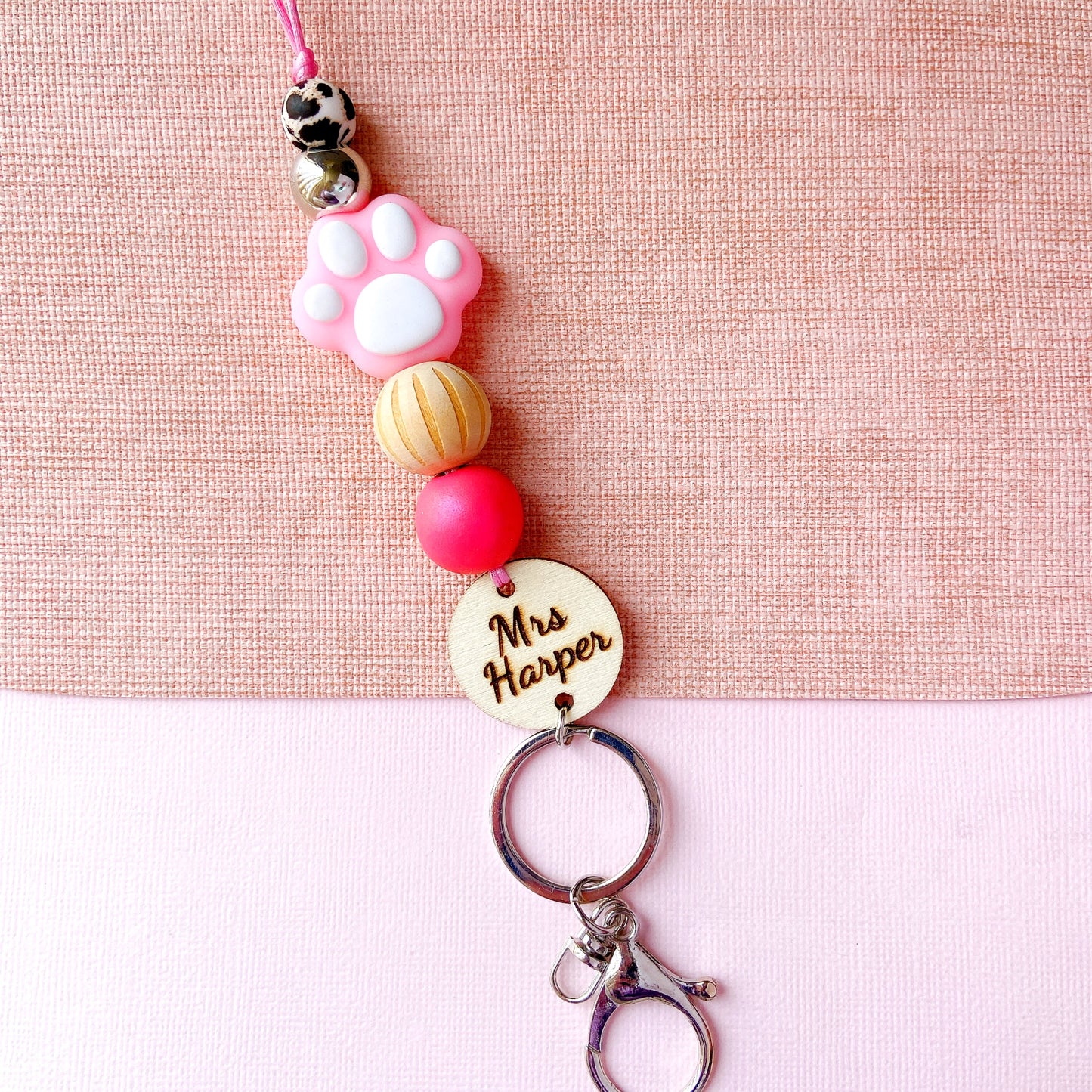 Animals Paw Print Personalized Name Teacher ID Key Lanyard