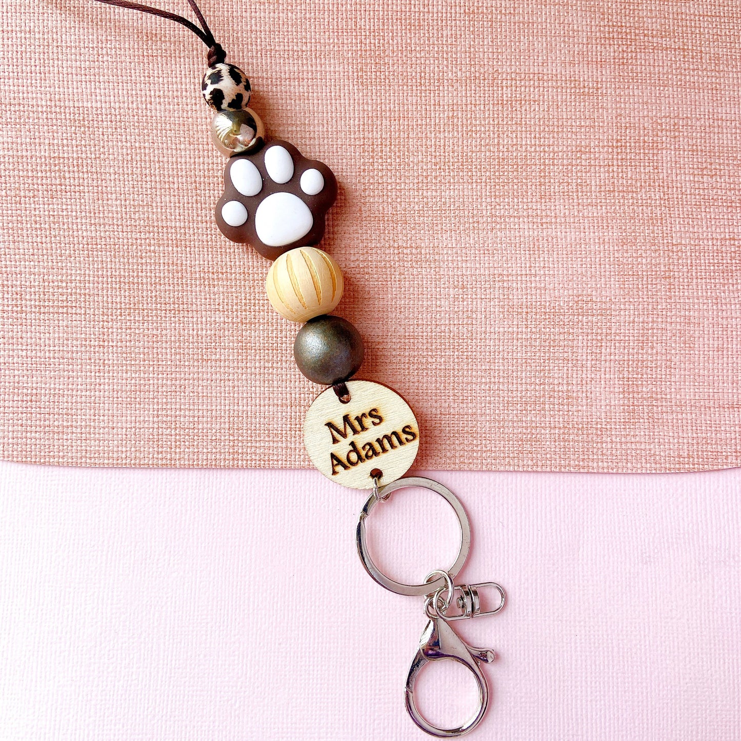 Animals Paw Print Personalized Name Teacher ID Key Lanyard