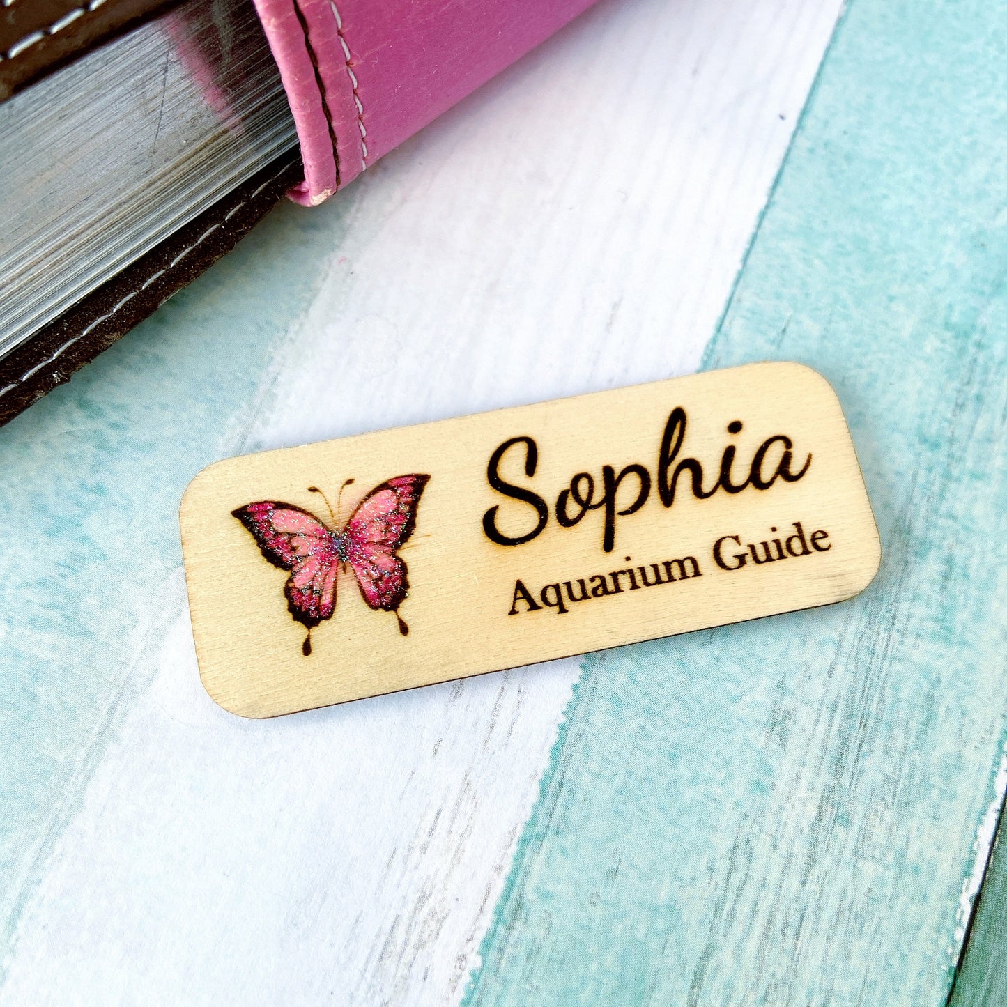 Personalized Butterfly Name Badge – Custom Wooden Name Tag for Nurses, Teachers & Staff