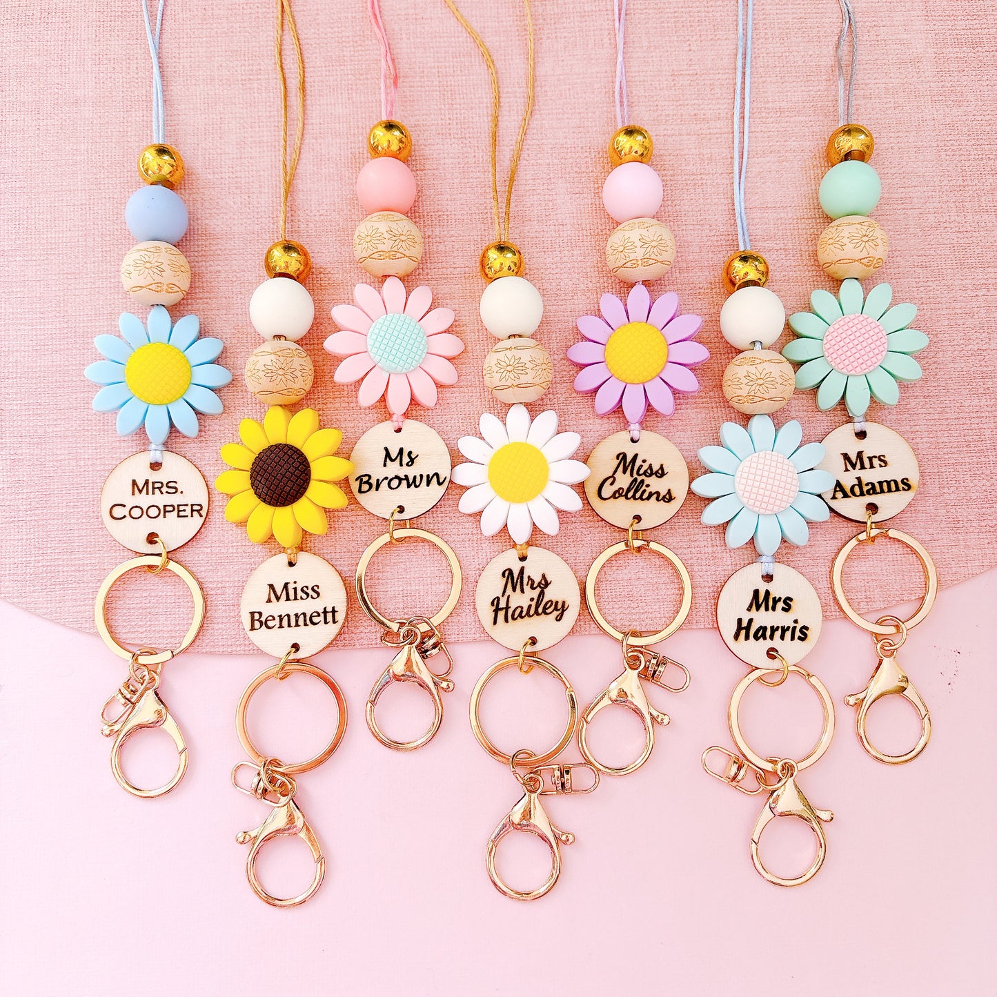 Large Daisy Flower Teacher ID Holder Lanyard