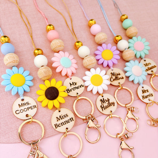 Large Daisy Flower Teacher ID Holder Lanyard