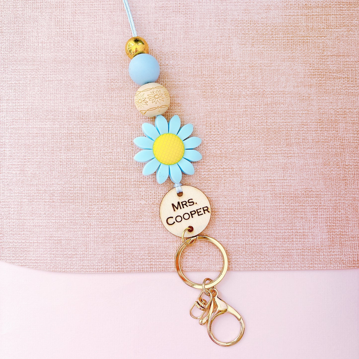 Large Daisy Flower Teacher ID Holder Lanyard