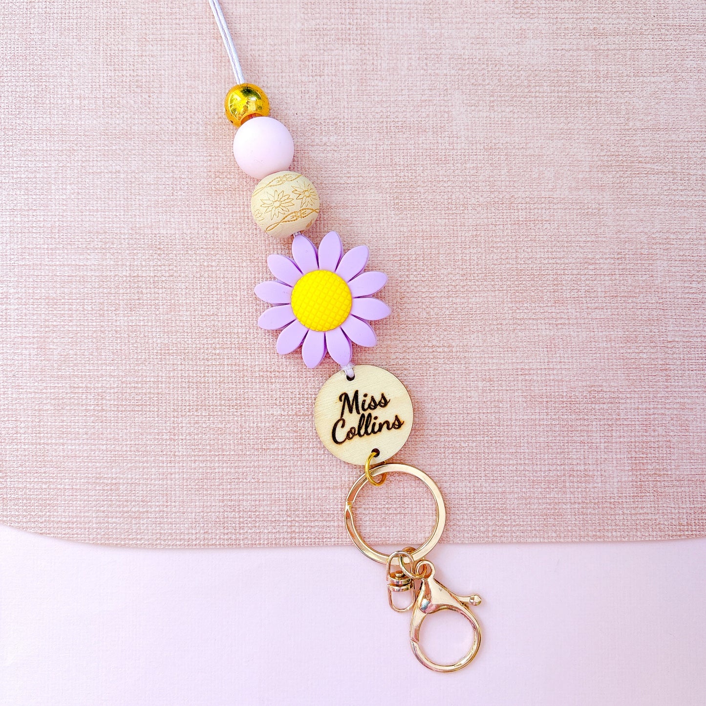 Large Daisy Flower Teacher ID Holder Lanyard