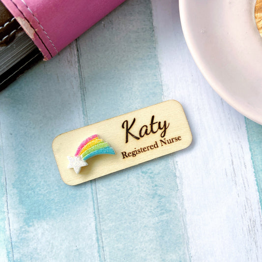 3D Glitter Rainbow Shooting Star Personalized Name Tag