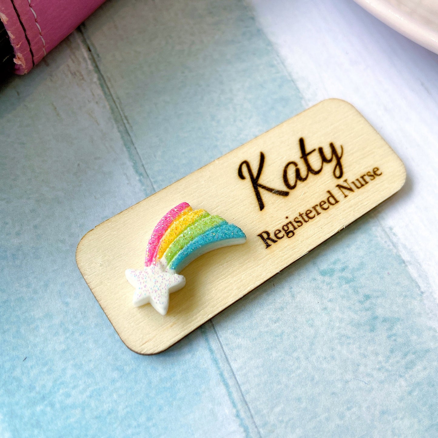 3D Glitter Rainbow Shooting Star Personalized Name Tag
