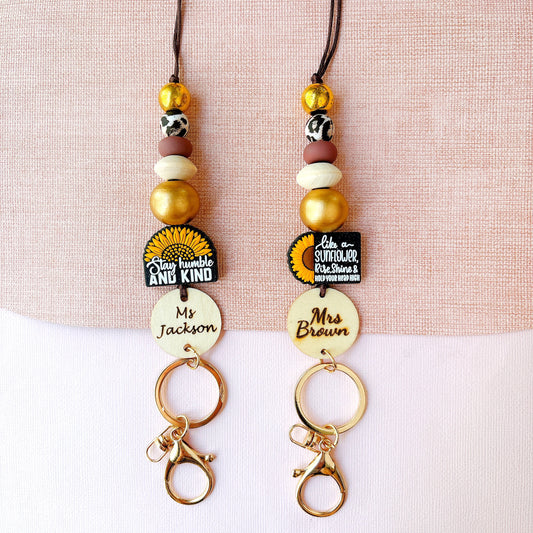 Sunflower Personalized Name Teacher ID Key Lanyard