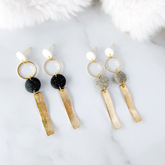 Golden Wave Glitter Black Polymer Clay Surgical Steel Dangle Earrings