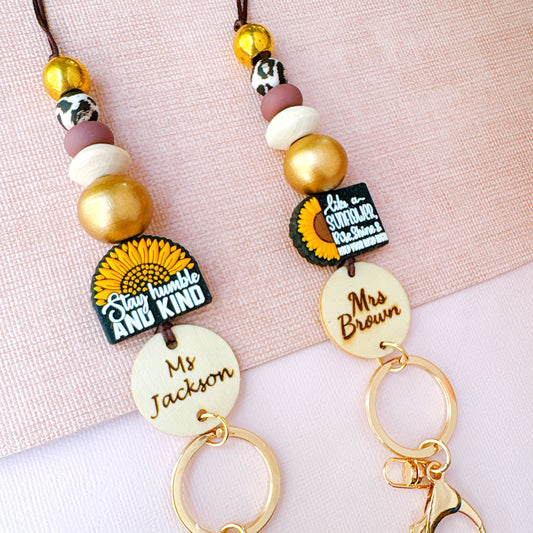 Sunflower Personalized Name Teacher ID Key Lanyard