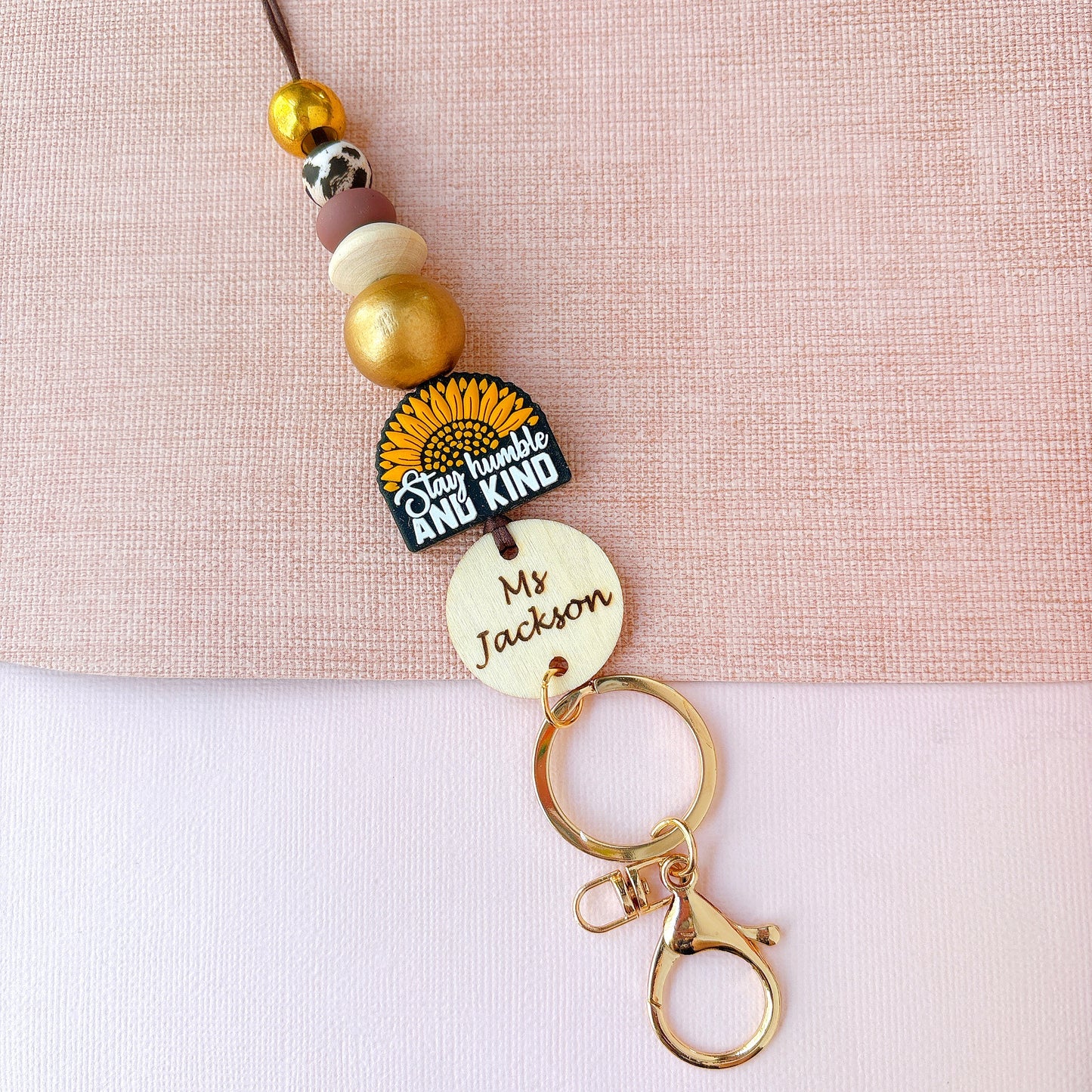 Sunflower Personalized Name Teacher ID Key Lanyard