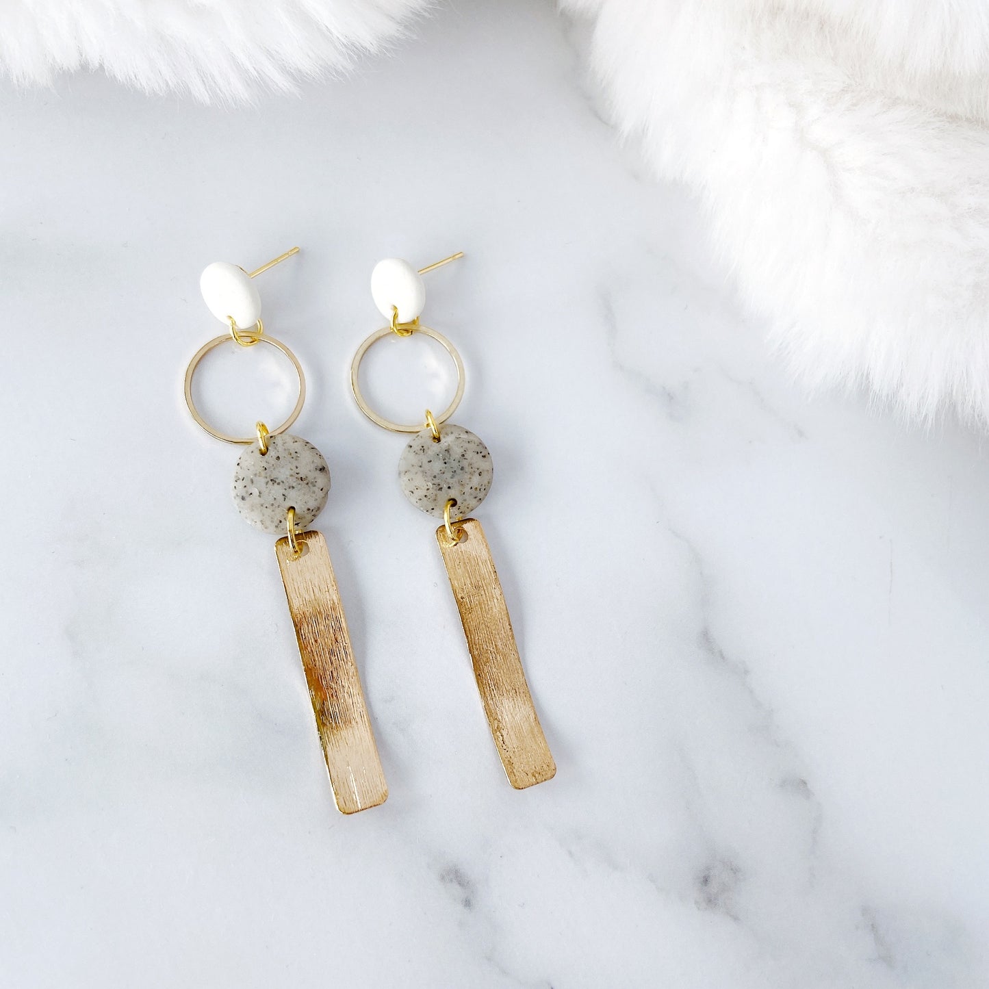 Golden Wave Glitter Black Polymer Clay Surgical Steel Dangle Earrings