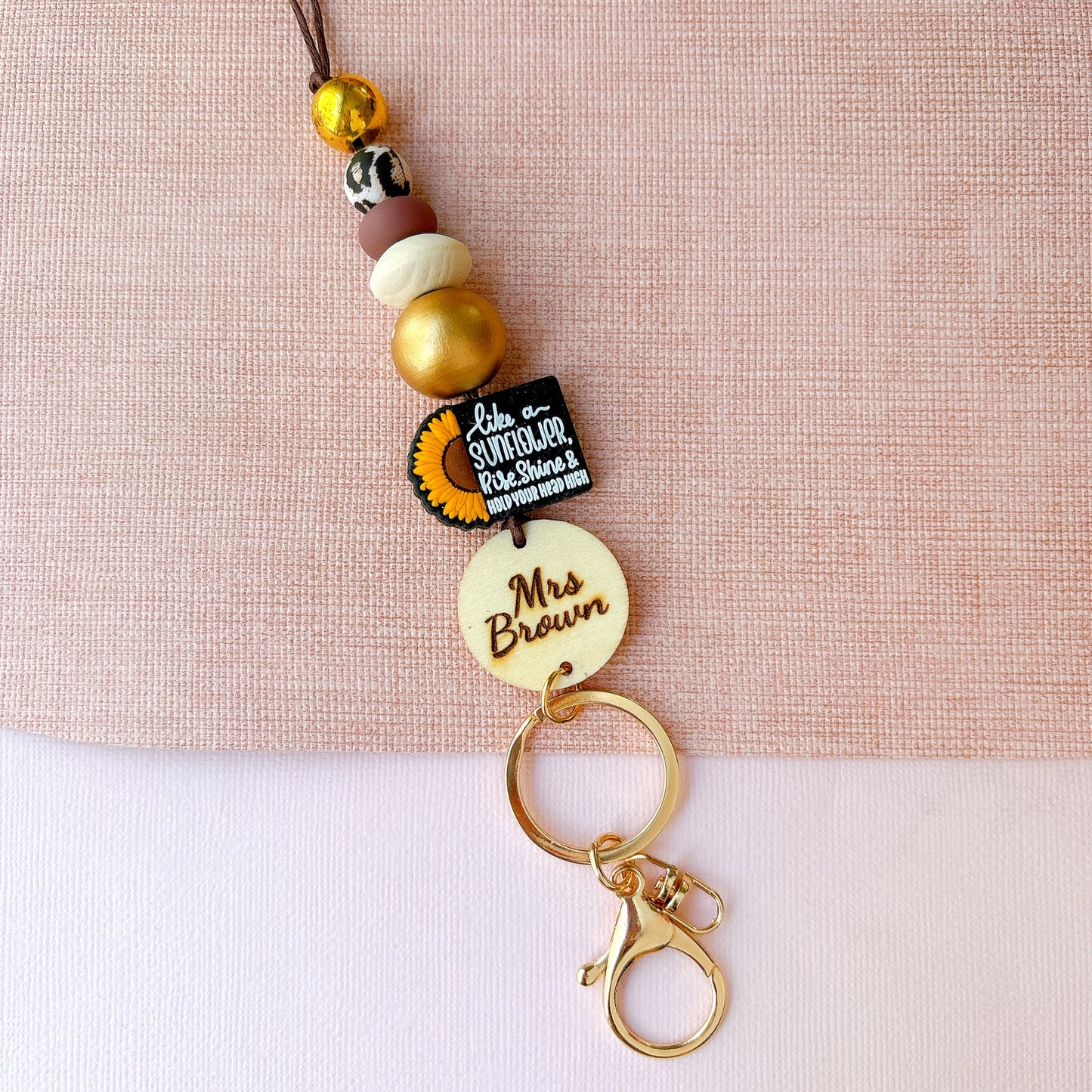 Sunflower Personalized Name Teacher ID Key Lanyard