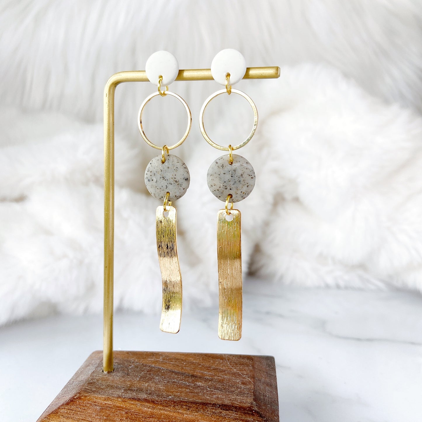 Golden Wave Glitter Black Polymer Clay Surgical Steel Dangle Earrings