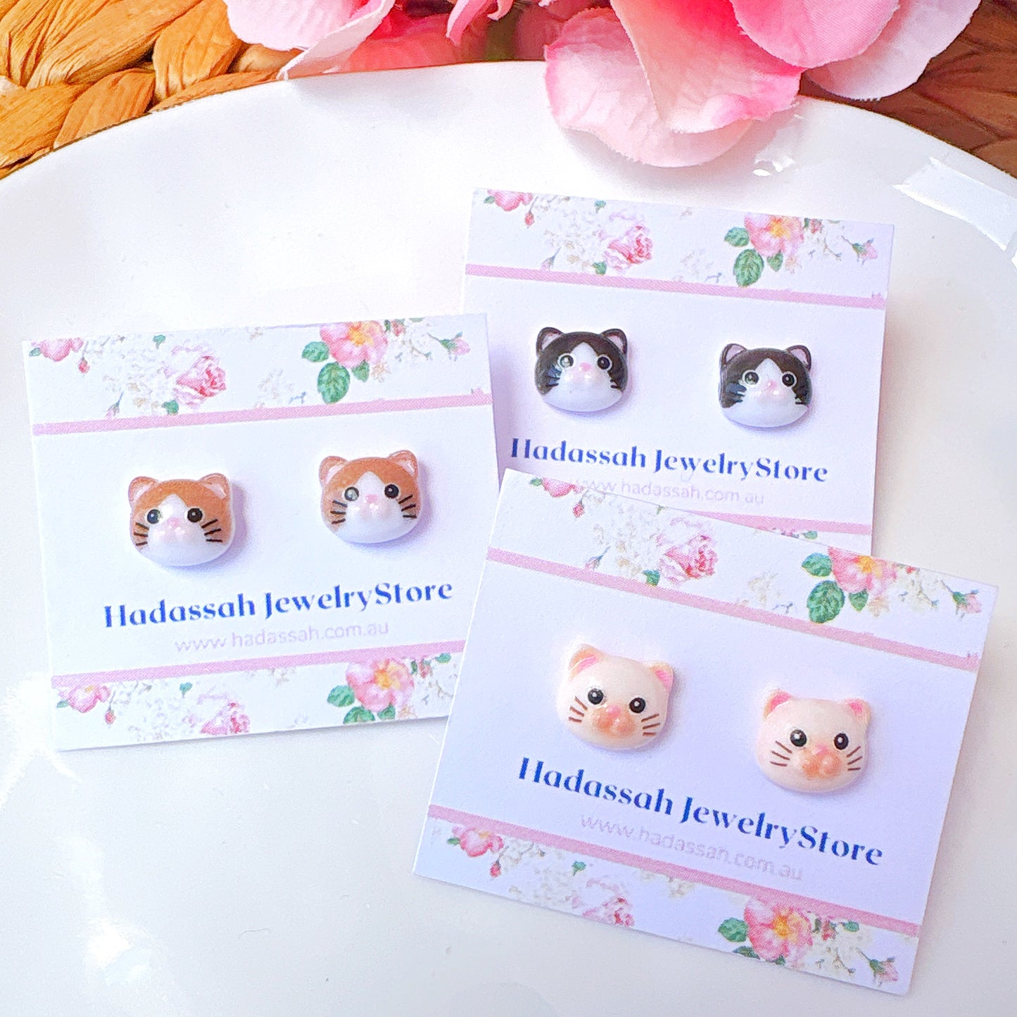 Adorable Black and White Chubby Cat Hypoallergenic Earrings