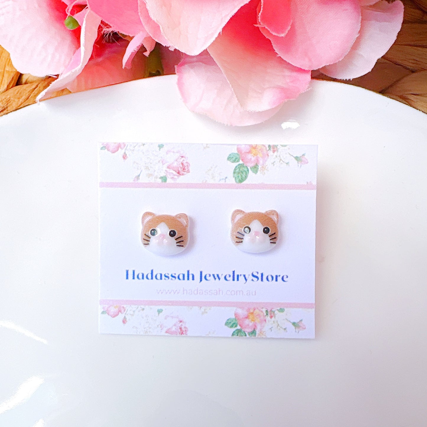 Adorable Black and White Chubby Cat Hypoallergenic Earrings