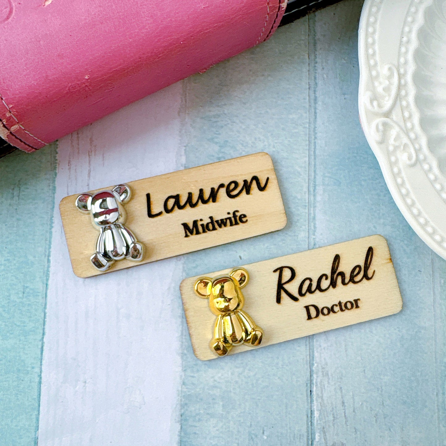 Silver Metallic Effect Bear Personalized Personalized Name Tag