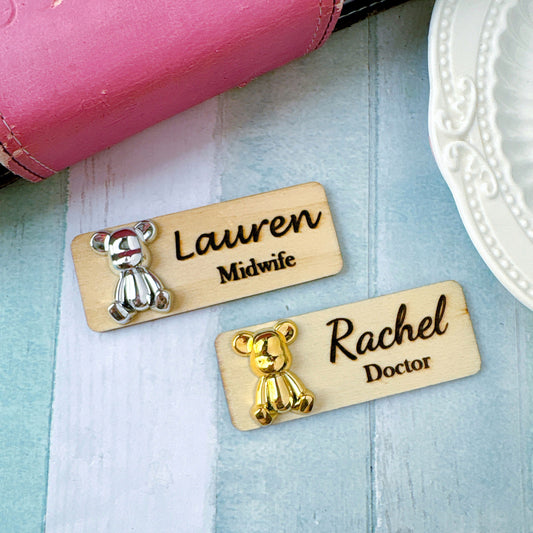 Silver Metallic Effect Bear Personalized Personalized Name Tag