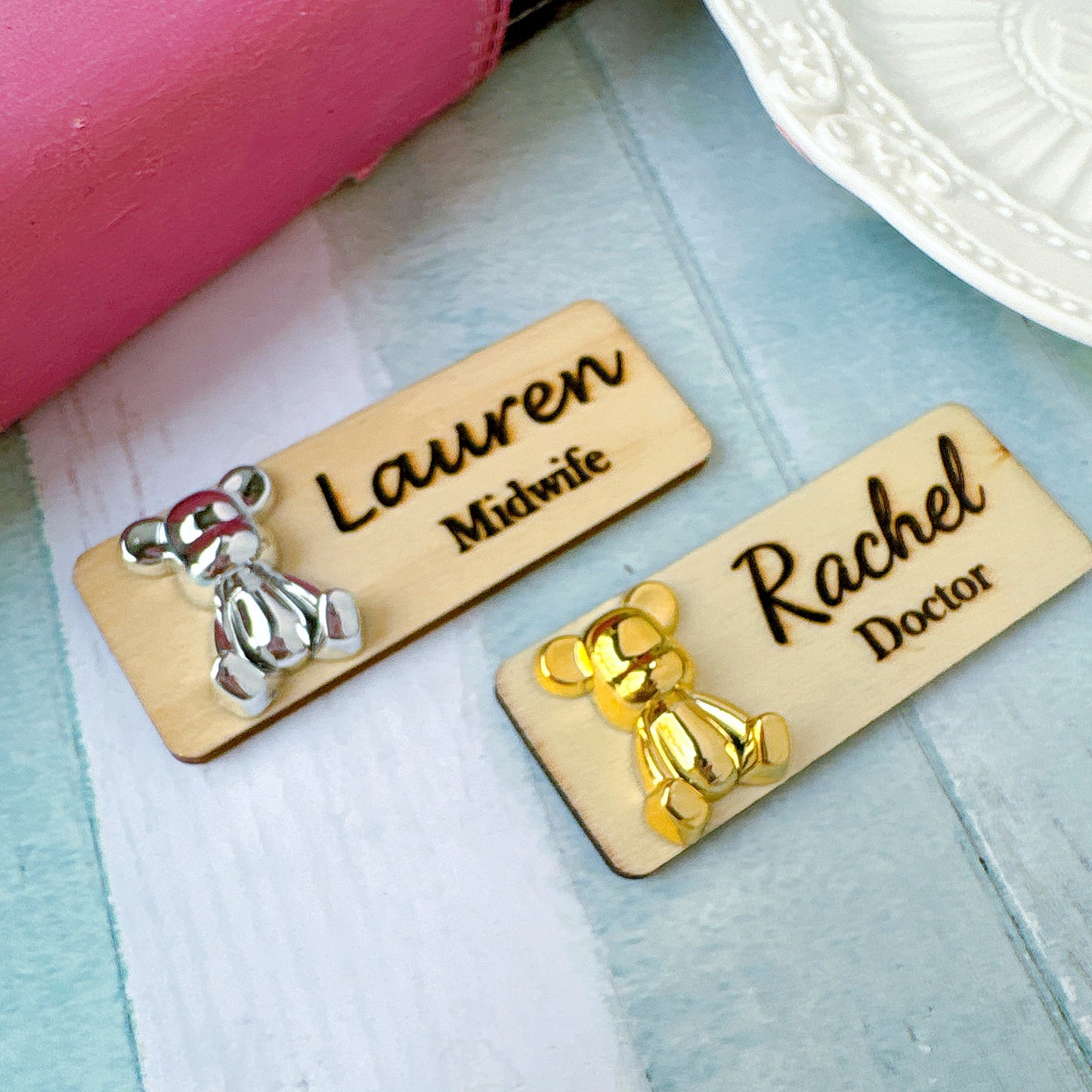 Silver Metallic Effect Bear Personalized Personalized Name Tag
