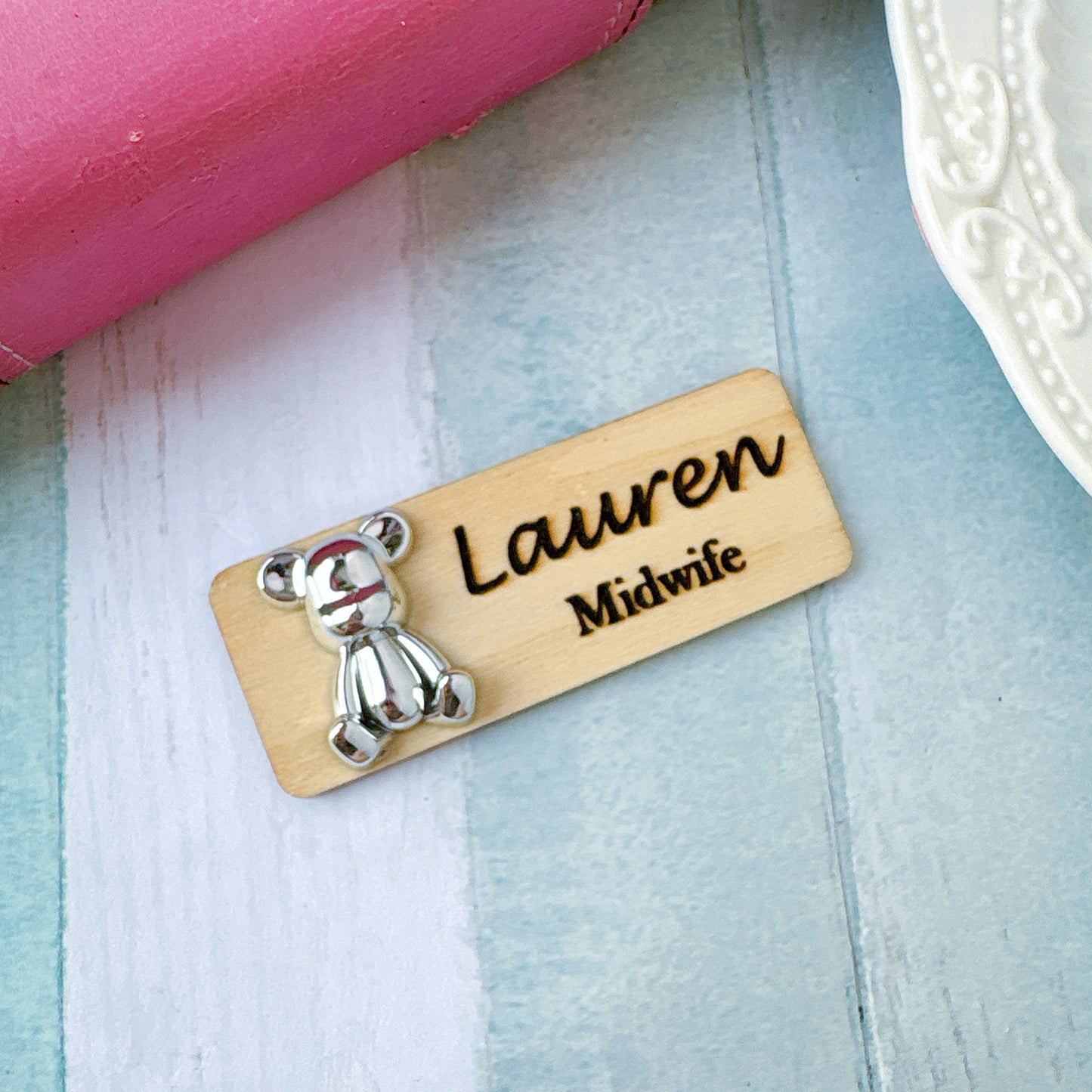 Silver Metallic Effect Bear Personalized Personalized Name Tag
