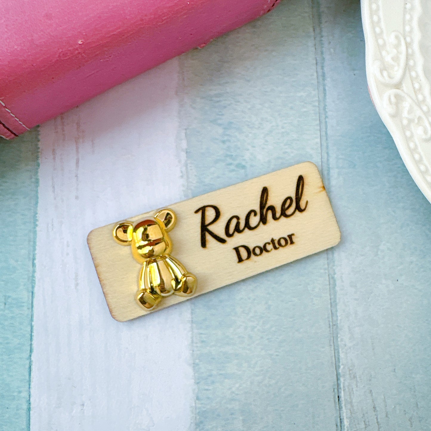 Silver Metallic Effect Bear Personalized Personalized Name Tag