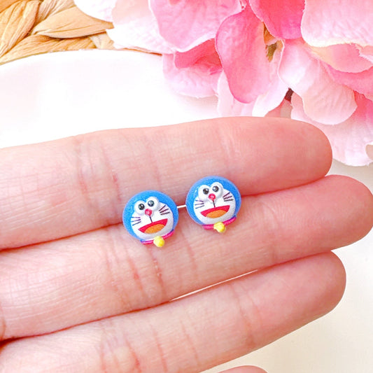 Tiny Doraemon Inspired Hypoallergenic Stud Earrings