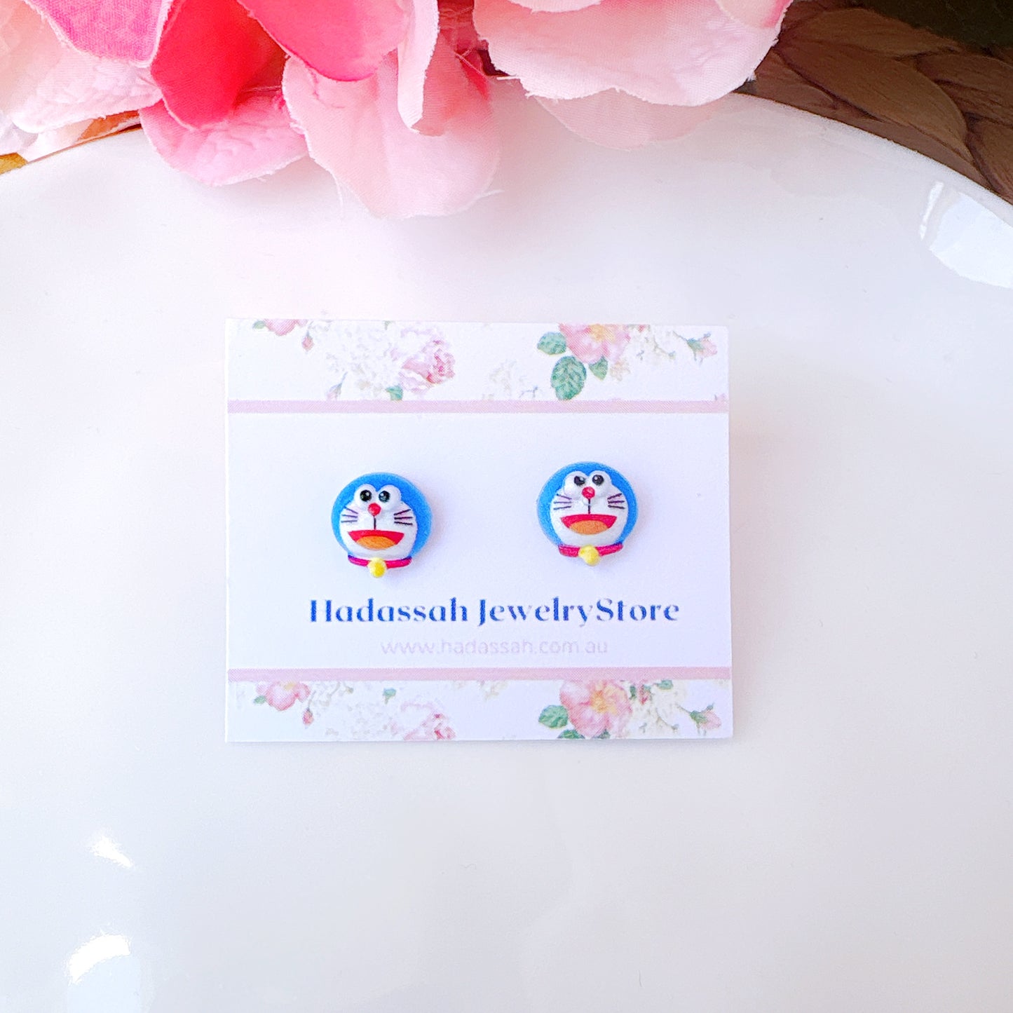 Tiny Doraemon Inspired Hypoallergenic Stud Earrings