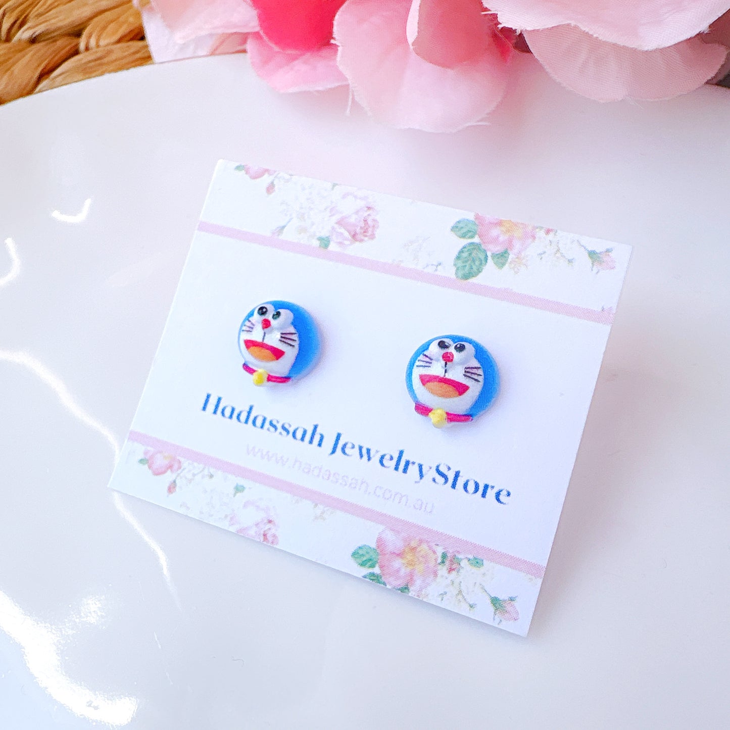 Tiny Doraemon Inspired Hypoallergenic Stud Earrings