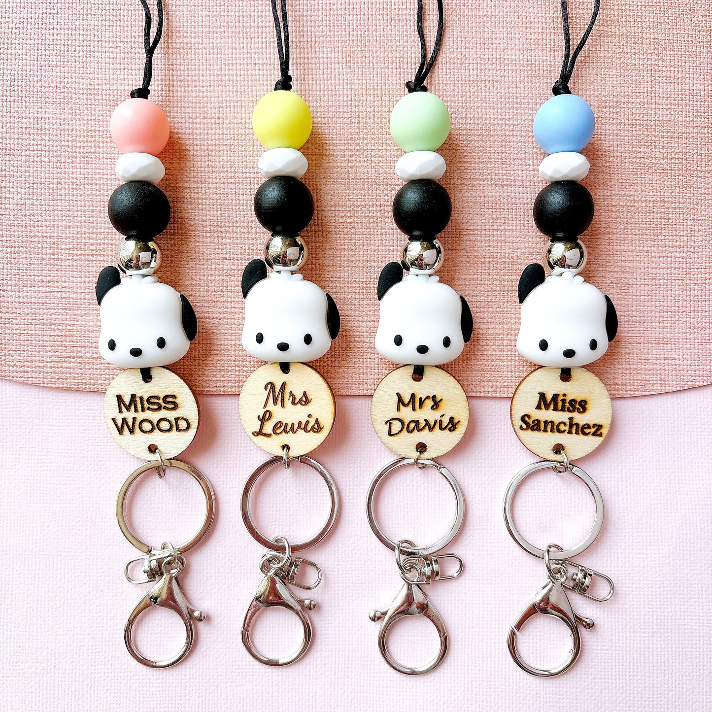 Cute PC Dog Personalized Name Teacher ID Key Lanyard