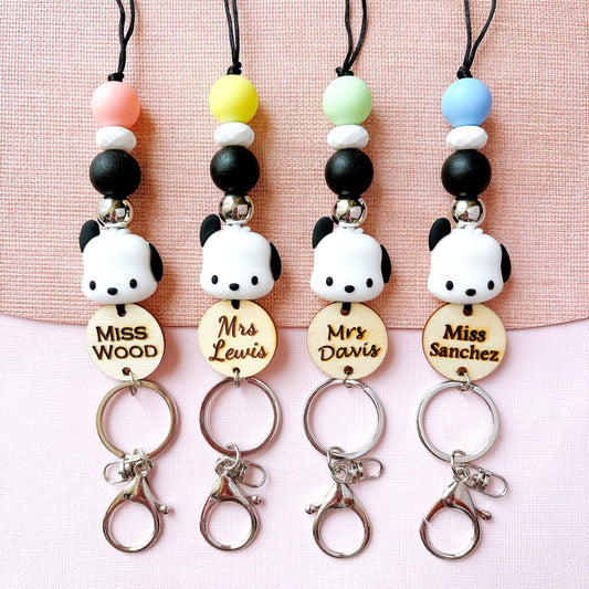 Cute PC Dog Personalized Name Teacher ID Key Lanyard